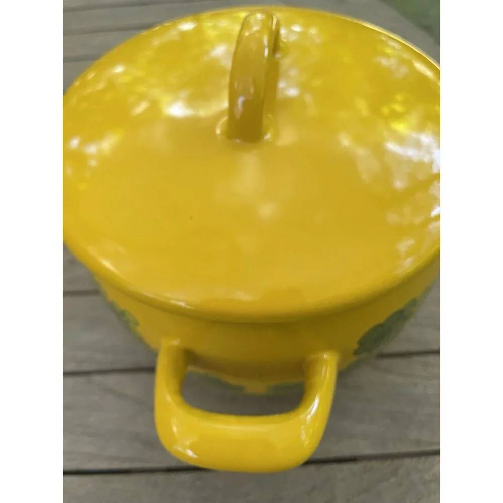 Vintage Arabia Finel Kalas Primavera Enamel Casserole Pot with Lid Yellow Green